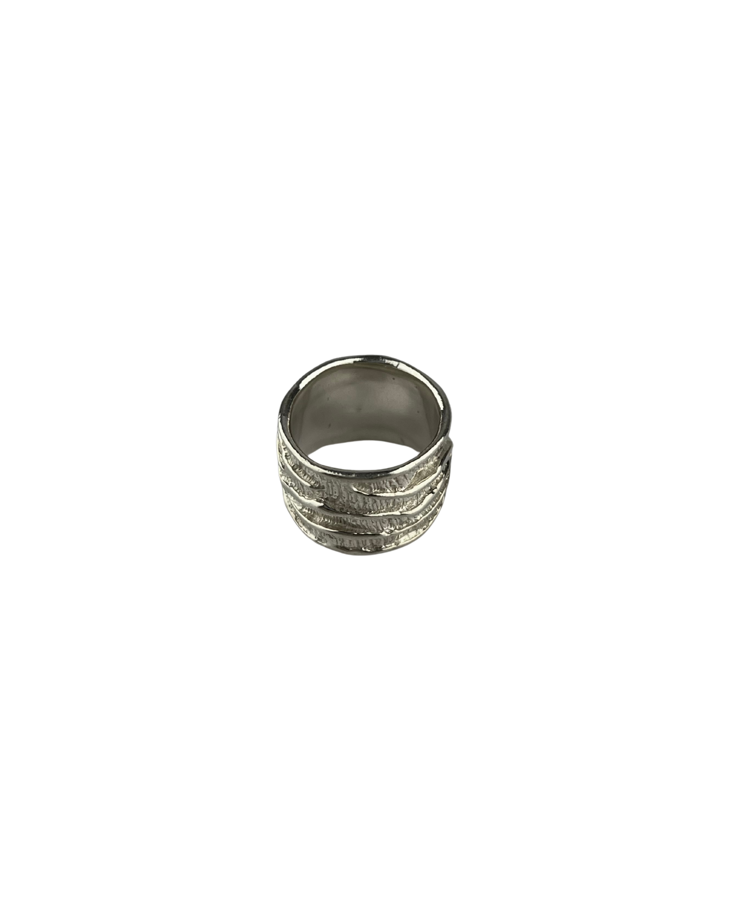 Thick Textured Wood Grain Ring in Sterling Silver
