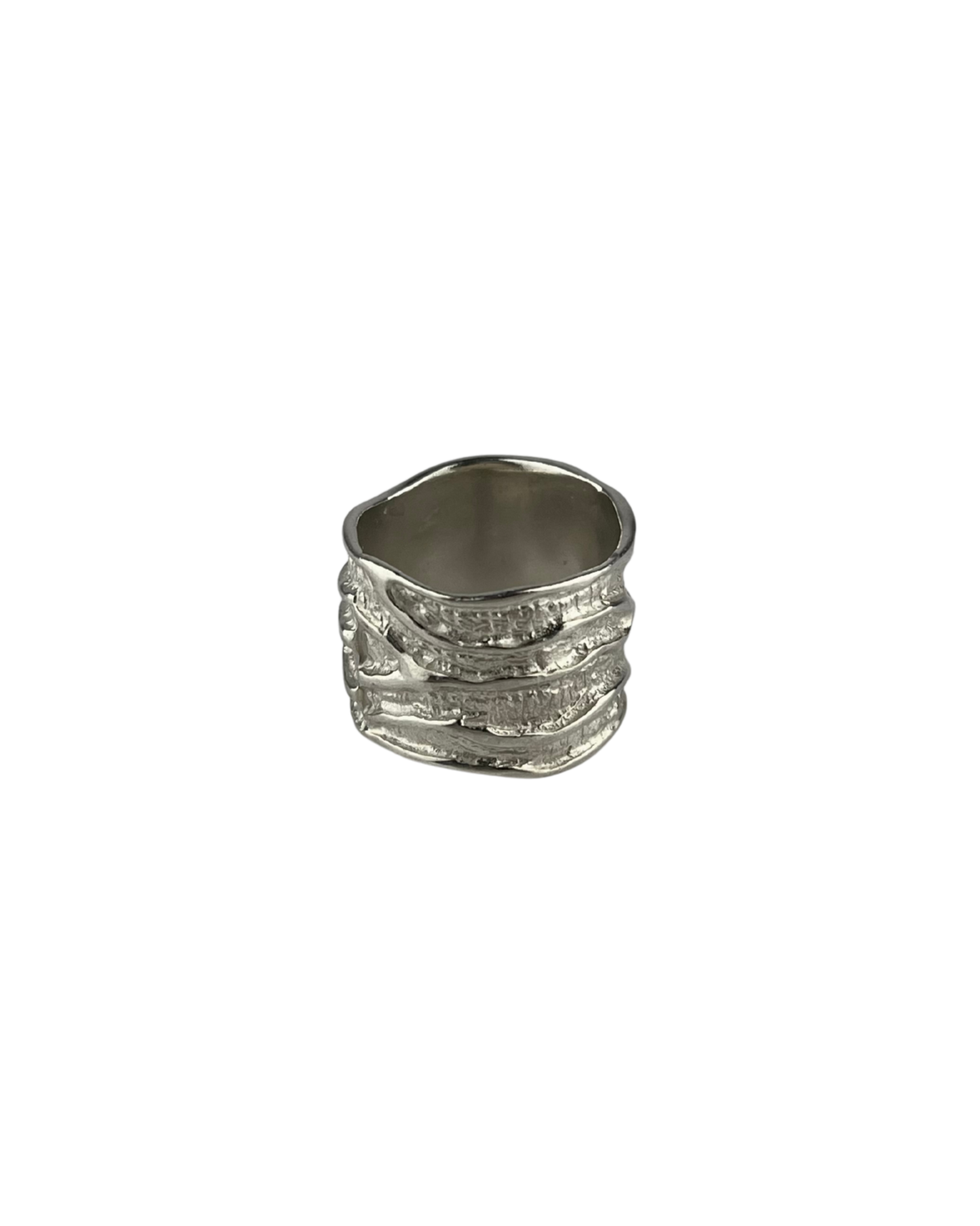 Thick Textured Wood Grain Ring in Sterling Silver