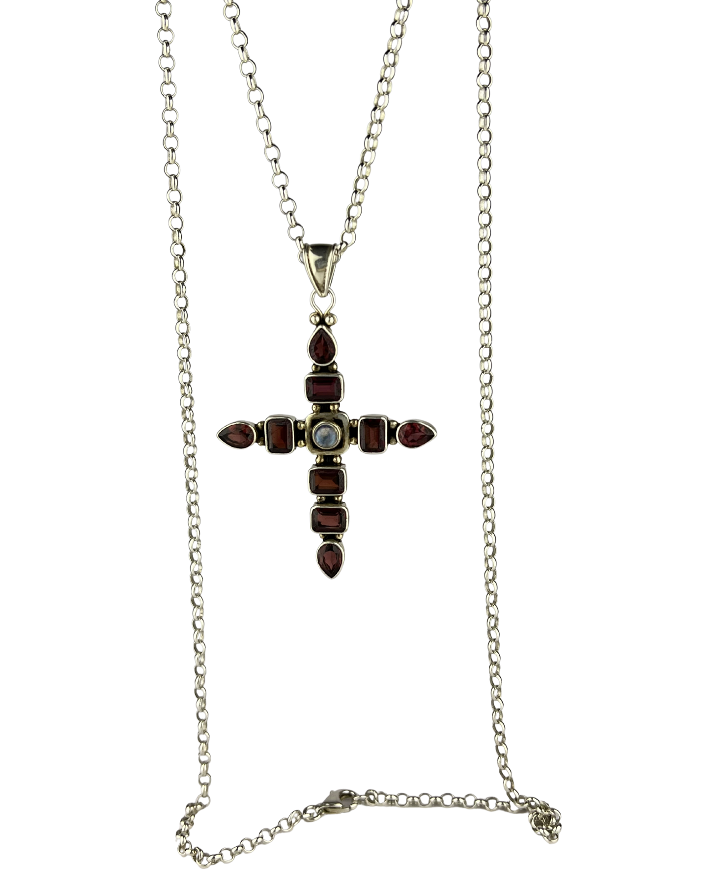 84cm Solid Belcher Chain and Cross Pendant in Sterling Silver
