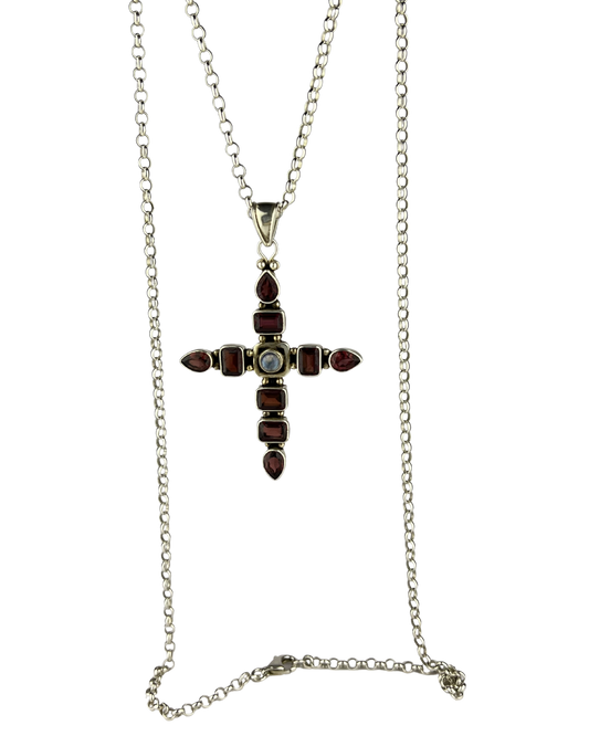 84cm Solid Belcher Chain and Cross Pendant in Sterling Silver
